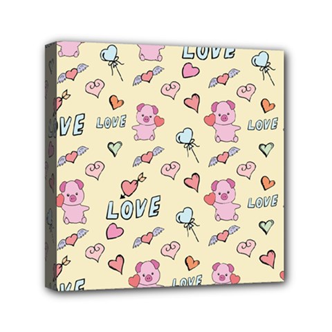 Pig Animal Love Romance Seamless Texture Pattern Mini Canvas 6  X 6  (stretched) by Wegoenart