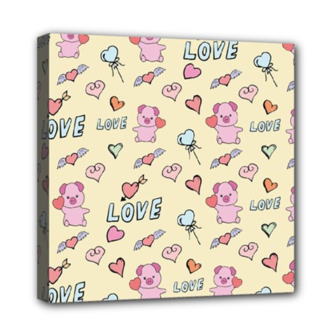 Pig Animal Love Romance Seamless Texture Pattern Mini Canvas 8  X 8  (stretched) by Wegoenart