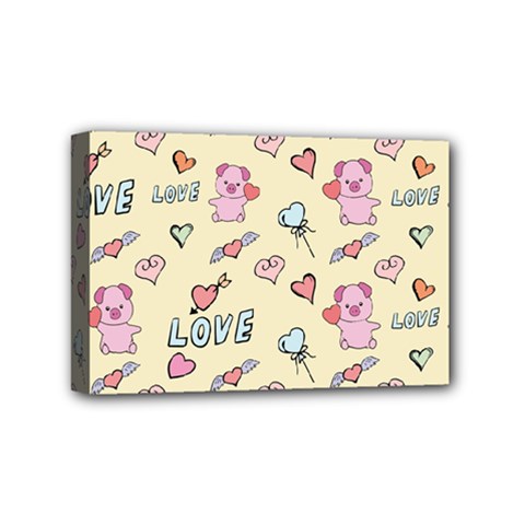 Pig Animal Love Romance Seamless Texture Pattern Mini Canvas 6  X 4  (stretched) by Wegoenart