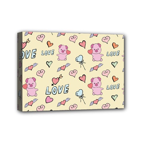 Pig Animal Love Romance Seamless Texture Pattern Mini Canvas 7  X 5  (stretched) by Wegoenart