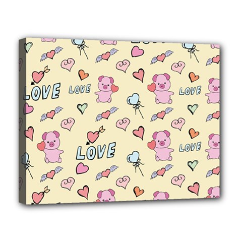 Pig Animal Love Romance Seamless Texture Pattern Canvas 14  X 11  (stretched) by Wegoenart