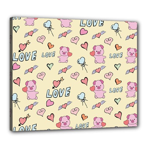 Pig Animal Love Romance Seamless Texture Pattern Canvas 24  X 20  (stretched) by Wegoenart