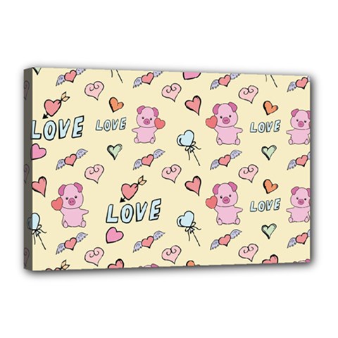 Pig Animal Love Romance Seamless Texture Pattern Canvas 18  X 12  (stretched) by Wegoenart