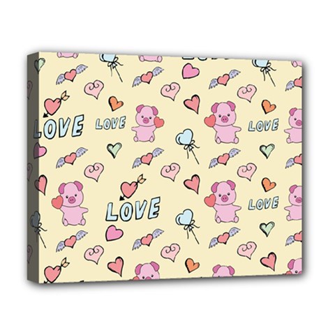 Pig Animal Love Romance Seamless Texture Pattern Deluxe Canvas 20  X 16  (stretched) by Wegoenart