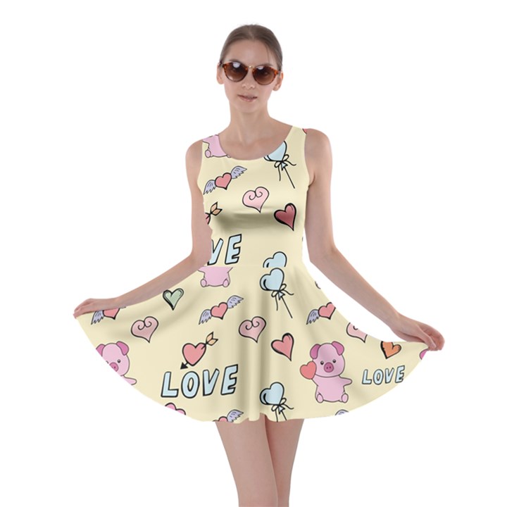 Pig Animal Love Romance Seamless Texture Pattern Skater Dress