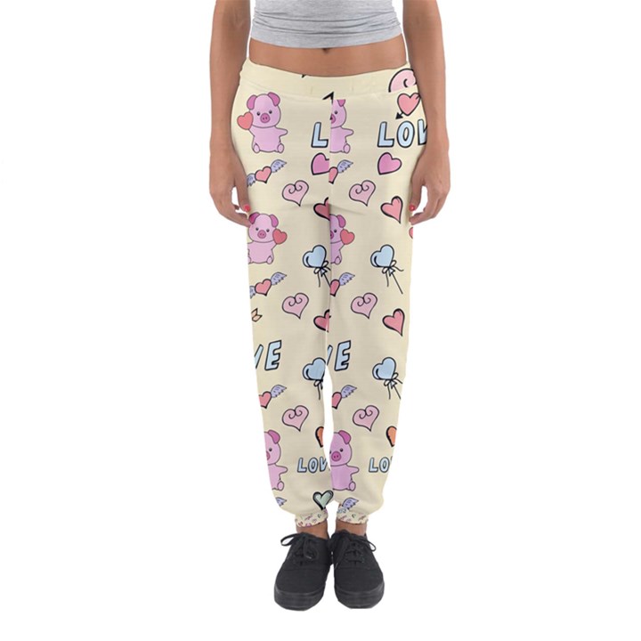 Pig Animal Love Romance Seamless Texture Pattern Women s Jogger Sweatpants