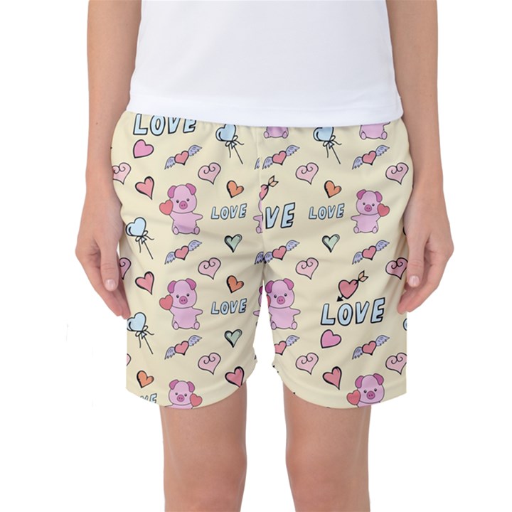 Pig Animal Love Romance Seamless Texture Pattern Women s Basketball Shorts