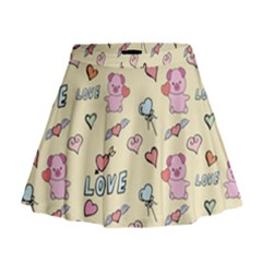 Pig Animal Love Romance Seamless Texture Pattern Mini Flare Skirt by Wegoenart