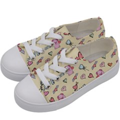 Pig Animal Love Romance Seamless Texture Pattern Kids  Low Top Canvas Sneakers by Wegoenart