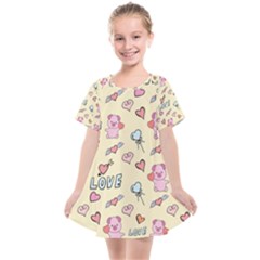 Pig Animal Love Romance Seamless Texture Pattern Kids  Smock Dress by Wegoenart