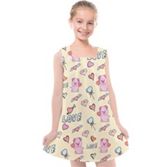 Pig Animal Love Romance Seamless Texture Pattern Kids  Cross Back Dress by Wegoenart