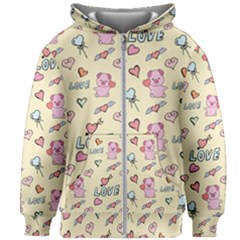 Pig Animal Love Romance Seamless Texture Pattern Kids  Zipper Hoodie Without Drawstring by Wegoenart