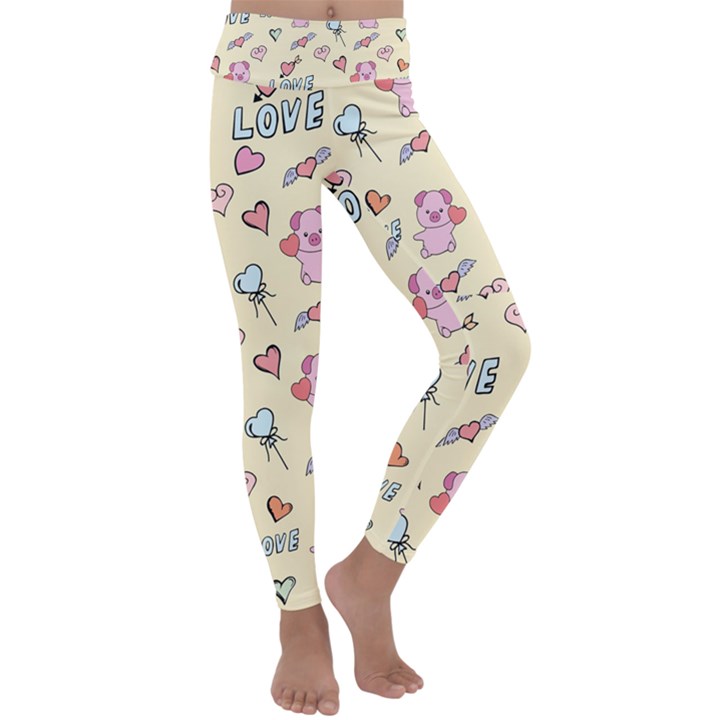 Pig Animal Love Romance Seamless Texture Pattern Kids  Lightweight Velour Classic Yoga Leggings