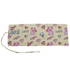 Pig Animal Love Romance Seamless Texture Pattern Roll Up Canvas Pencil Holder (s) by Wegoenart