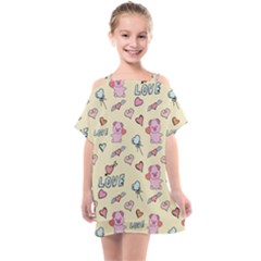 Pig Animal Love Romance Seamless Texture Pattern Kids  One Piece Chiffon Dress by Wegoenart