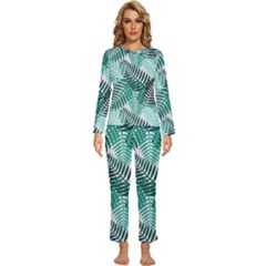 Background Pattern Texture Leaves Design Wallpaper Womens  Long Sleeve Lightweight Pajamas Set