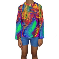 Waves Of Colorful Abstract Liquid Art Kids  Long Sleeve Swimwear by GardenOfOphir