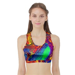 Waves Of Colorful Abstract Liquid Art Sports Bra With Border by GardenOfOphir