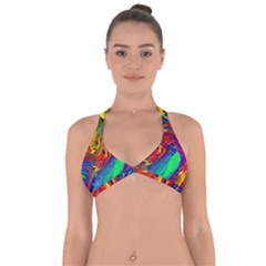 Waves Of Colorful Abstract Liquid Art Halter Neck Bikini Top by GardenOfOphir