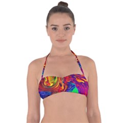 Waves Of Colorful Abstract Liquid Art Halter Bandeau Bikini Top by GardenOfOphir