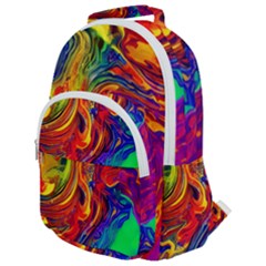 Waves Of Colorful Abstract Liquid Art Rounded Multi Pocket Backpack by GardenOfOphir