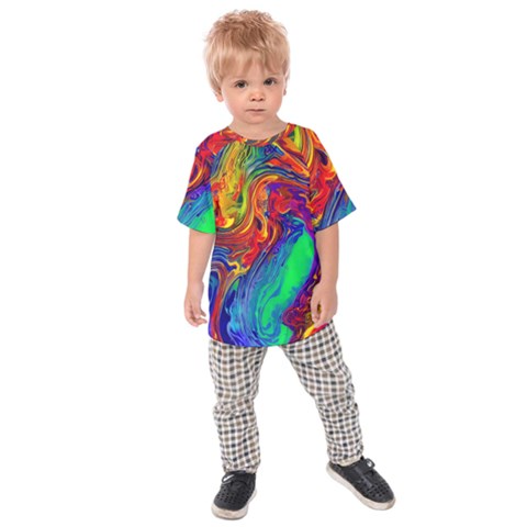 Waves Of Colorful Abstract Liquid Art Kids  Raglan Tee by GardenOfOphir