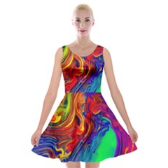 Waves Of Colorful Abstract Liquid Art Velvet Skater Dress by GardenOfOphir