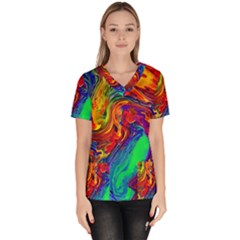 Waves Of Colorful Abstract Liquid Art Women s V-neck Scrub Top by GardenOfOphir