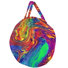 Waves Of Colorful Abstract Liquid Art Giant Round Zipper Tote by GardenOfOphir