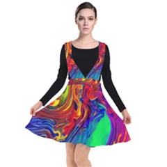 Waves Of Colorful Abstract Liquid Art Plunge Pinafore Dress by GardenOfOphir