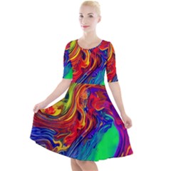 Waves Of Colorful Abstract Liquid Art Quarter Sleeve A-line Dress by GardenOfOphir