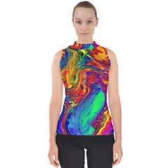 Waves Of Colorful Abstract Liquid Art Mock Neck Shell Top by GardenOfOphir