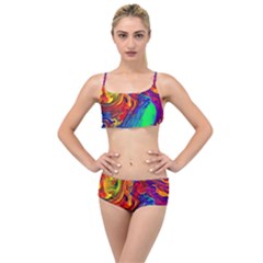 Waves Of Colorful Abstract Liquid Art Layered Top Bikini Set by GardenOfOphir