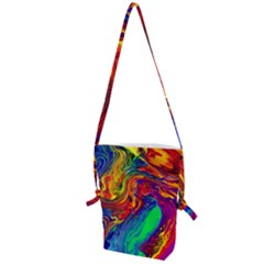 Waves Of Colorful Abstract Liquid Art Folding Shoulder Bag by GardenOfOphir