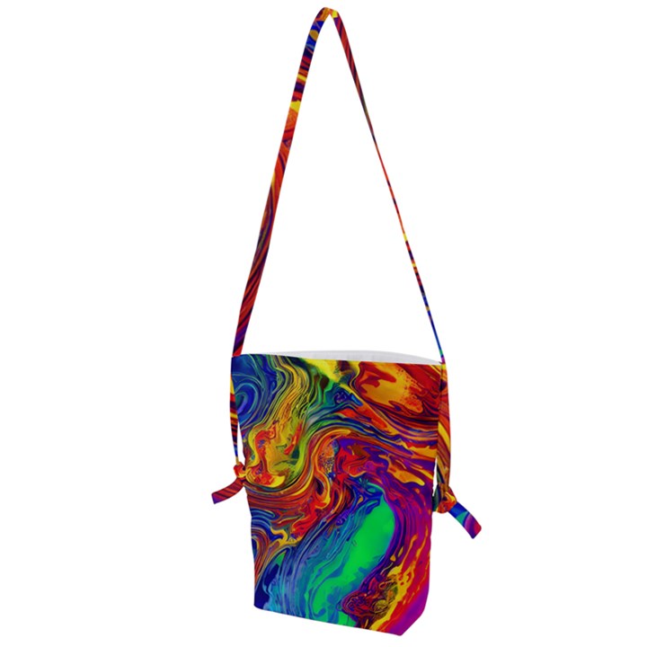 Waves Of Colorful Abstract Liquid Art Folding Shoulder Bag