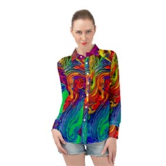 Waves Of Colorful Abstract Liquid Art Long Sleeve Chiffon Shirt