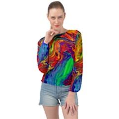 Waves Of Colorful Abstract Liquid Art Banded Bottom Chiffon Top by GardenOfOphir