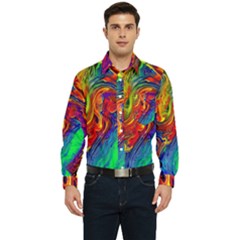 Waves Of Colorful Abstract Liquid Art Men s Long Sleeve Pocket Shirt  by GardenOfOphir