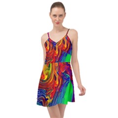 Waves Of Colorful Abstract Liquid Art Summer Time Chiffon Dress by GardenOfOphir