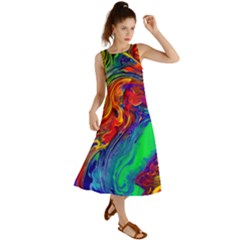 Waves Of Colorful Abstract Liquid Art Summer Maxi Dress by GardenOfOphir