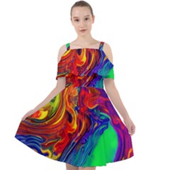 Waves Of Colorful Abstract Liquid Art Cut Out Shoulders Chiffon Dress by GardenOfOphir