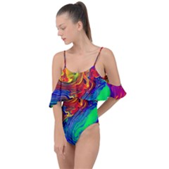 Waves Of Colorful Abstract Liquid Art Drape Piece Swimsuit by GardenOfOphir