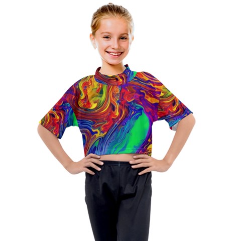 Waves Of Colorful Abstract Liquid Art Kids Mock Neck Tee by GardenOfOphir