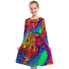 Waves Of Colorful Abstract Liquid Art Kids  Midi Sailor Dress by GardenOfOphir