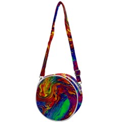 Waves Of Colorful Abstract Liquid Art Crossbody Circle Bag by GardenOfOphir