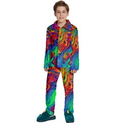 Waves Of Colorful Abstract Liquid Art Kids  Long Sleeve Velvet Pajamas Set by GardenOfOphir