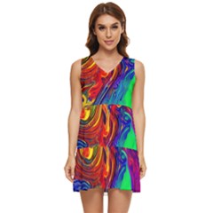 Waves Of Colorful Abstract Liquid Art Tiered Sleeveless Mini Dress by GardenOfOphir