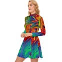 Waves Of Colorful Abstract Liquid Art Long Sleeve Velour Longline Dress View2