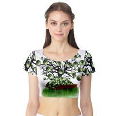 Watermelon Tree Abstraction On Watermelon Abundance Short Sleeve Crop Top by Wegoenart