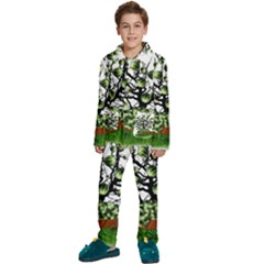 Watermelon Tree Abstraction On Watermelon Abundance Kids  Long Sleeve Velvet Pajamas Set by Wegoenart